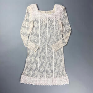 Vintage Pink Lace Mini Dress with Long Sleeves, Bib Collar